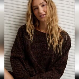 American Eagle Big Hug Leopard Waffle Knit Sweatshirt